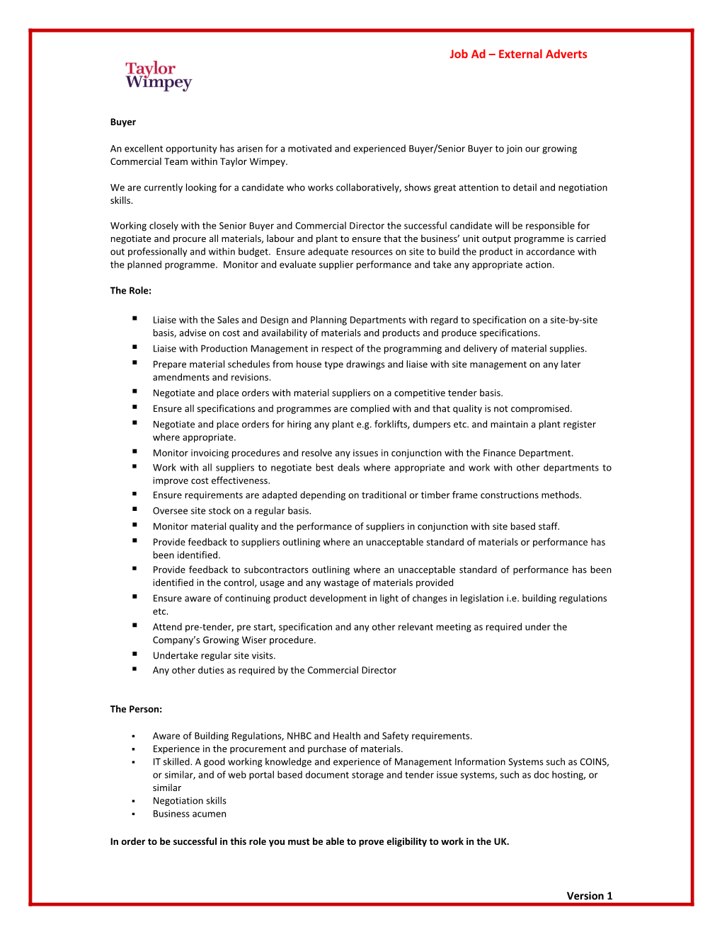 Job Ad External Adverts s1