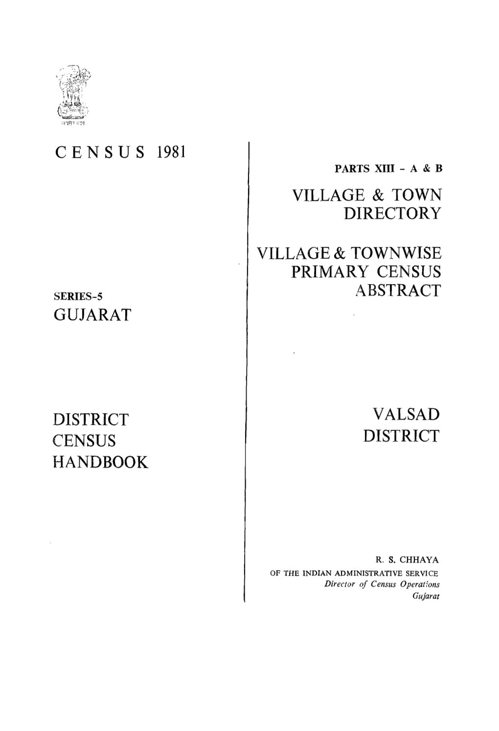 District Census Handbook, Valsad, Part XIII-A & B, Series-5