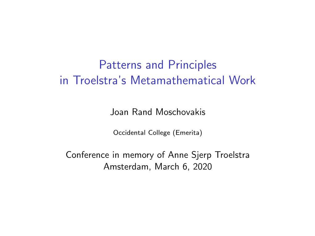 Patterns and Principles in Troelstra's Metamathematical Work