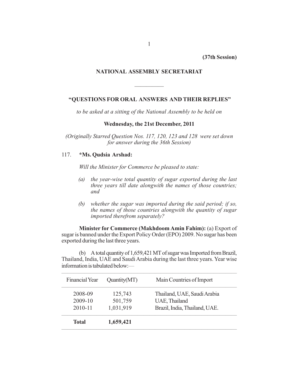 1 (37Th Session) NATIONAL ASSEMBLY SECRETARIAT