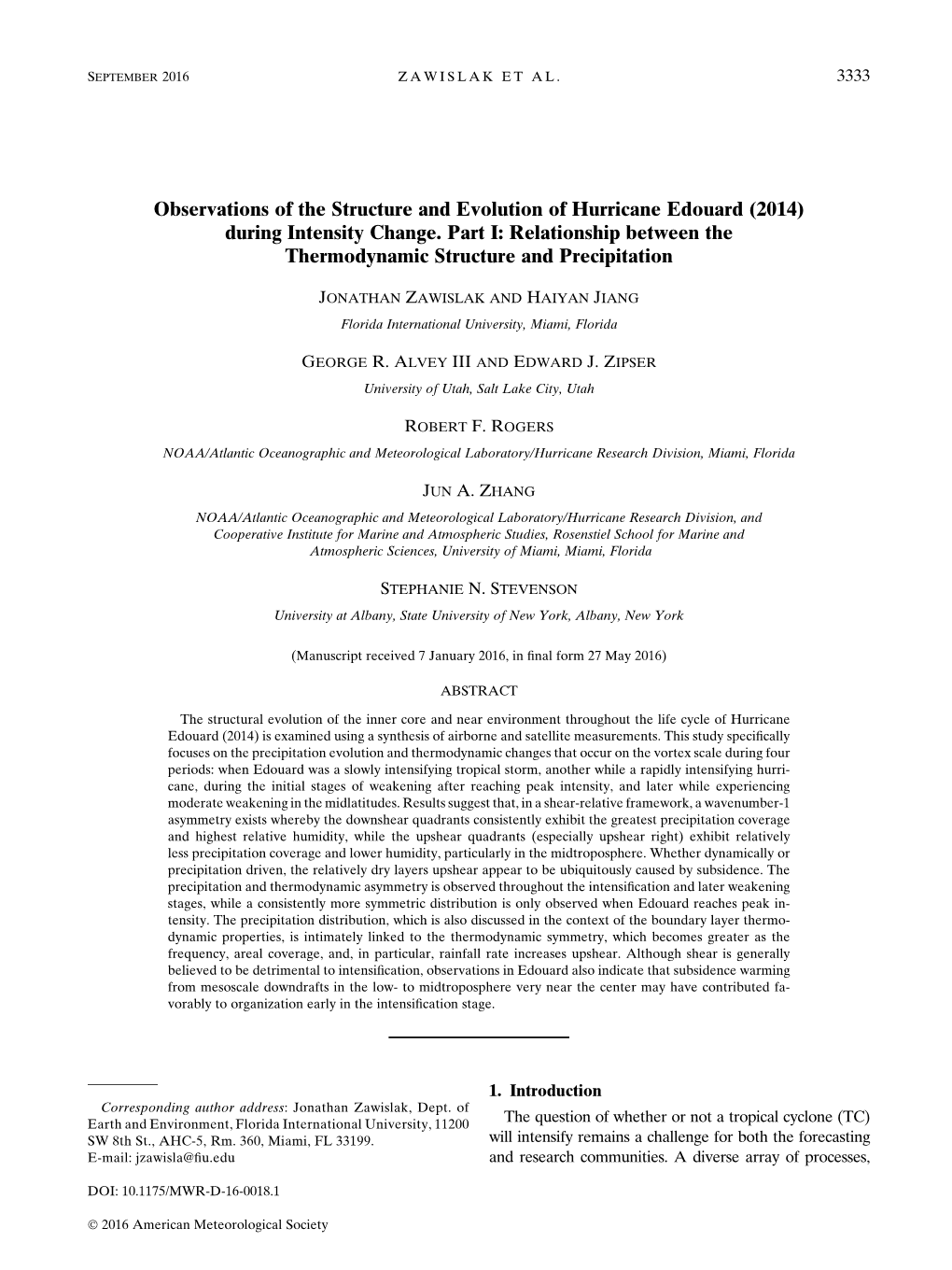 Observations of the Structure and Evolution of Hurricane Edouard (2014) During Intensity Change