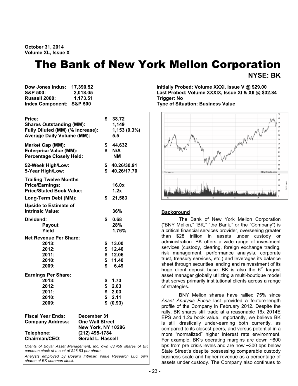 The Bank of New York Mellon Corporation NYSE: BK