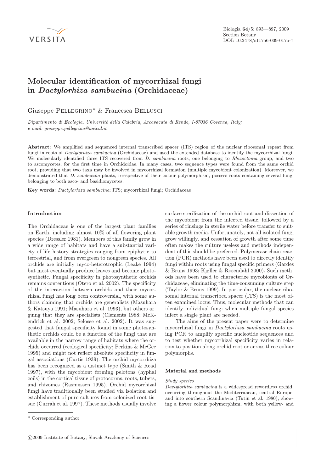 Molecular Identification of Mycorrhizal Fungi in Dactylorhiza Sambucina