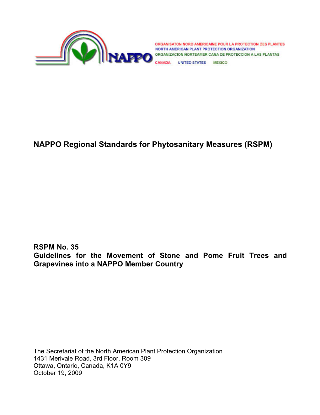 NAPPO Regional Standards for Phytosanitary Measures (RSPM)