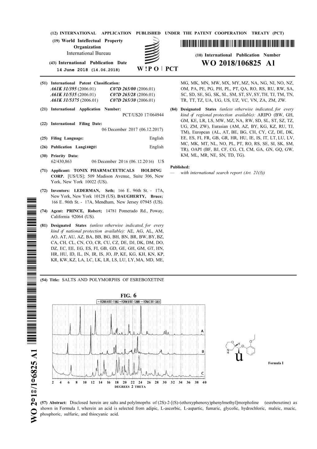 WO 2018/106825 Al 14 June 2018 (14.06.2018) W !P O PCT