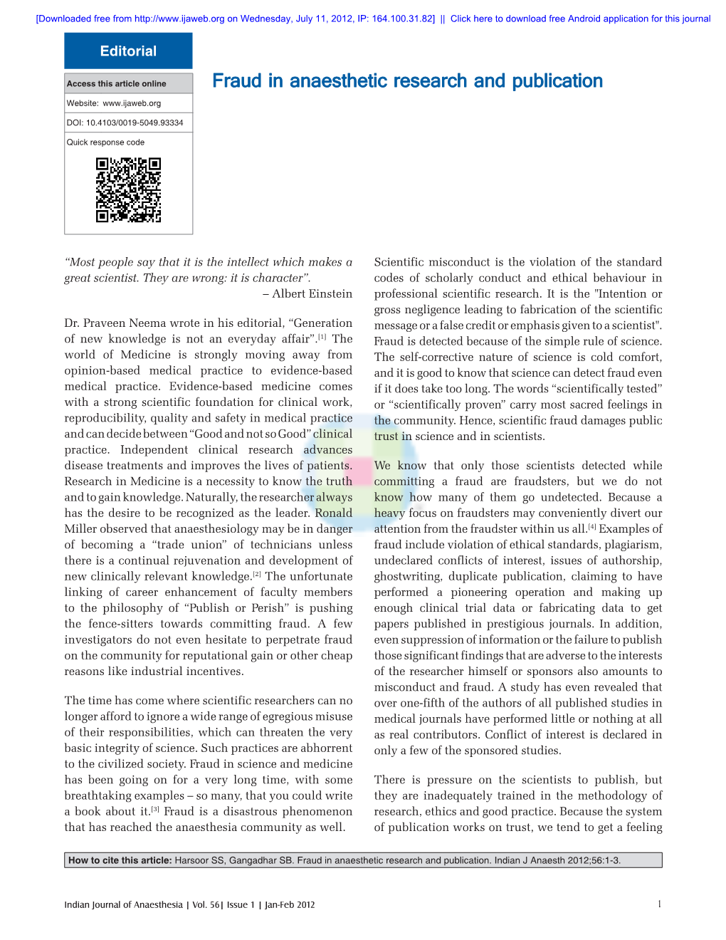 Fraud in Anaesthetic Research and Publication