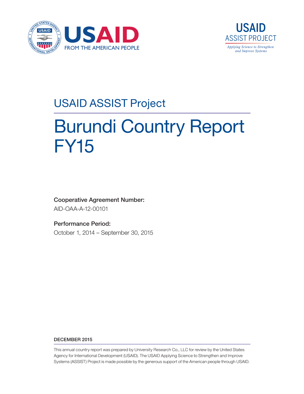 USAID ASSIST Project: Burundi Country Report FY15