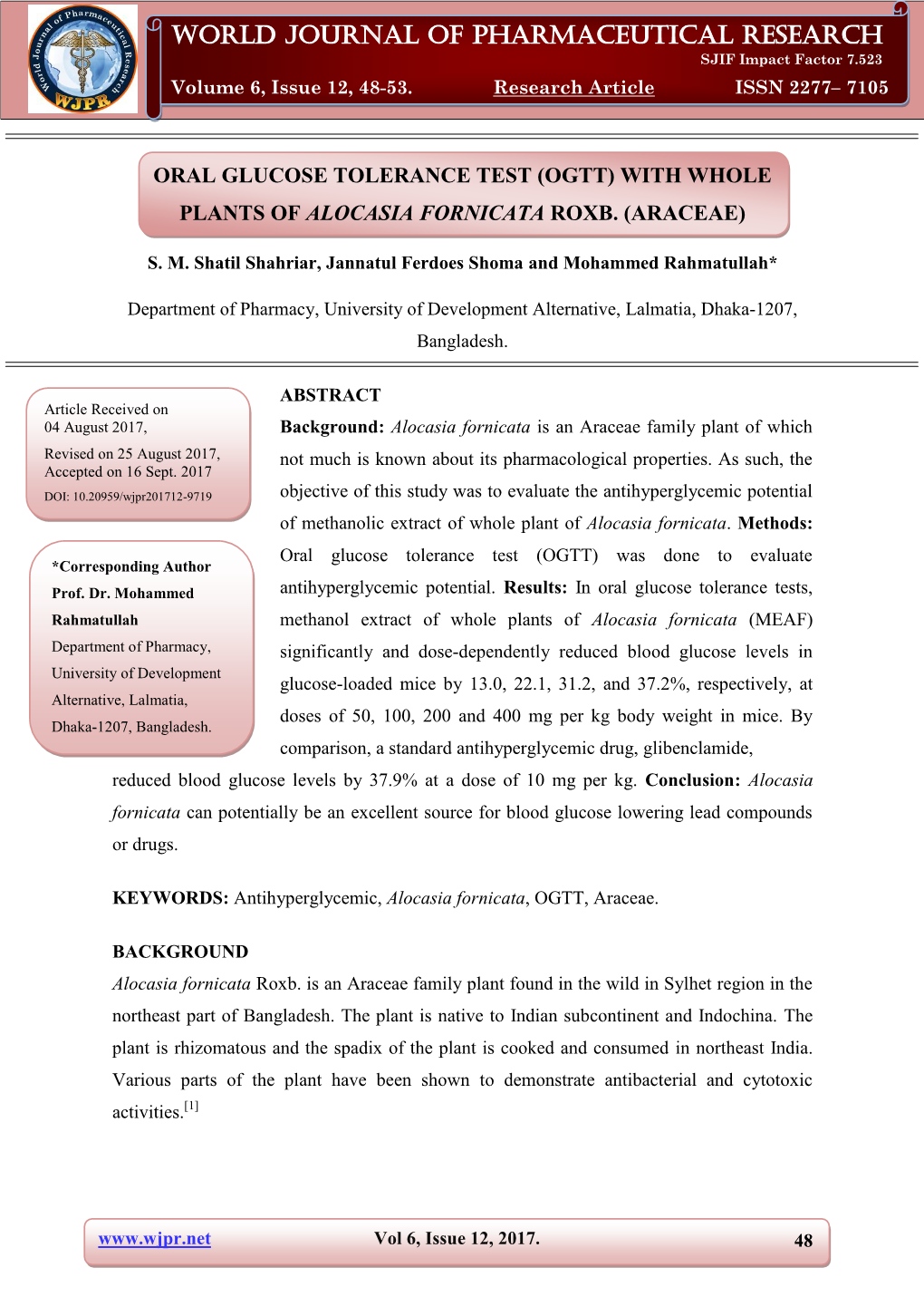 World Journal of Pharmaceutical Research Rahmatullah Et Al