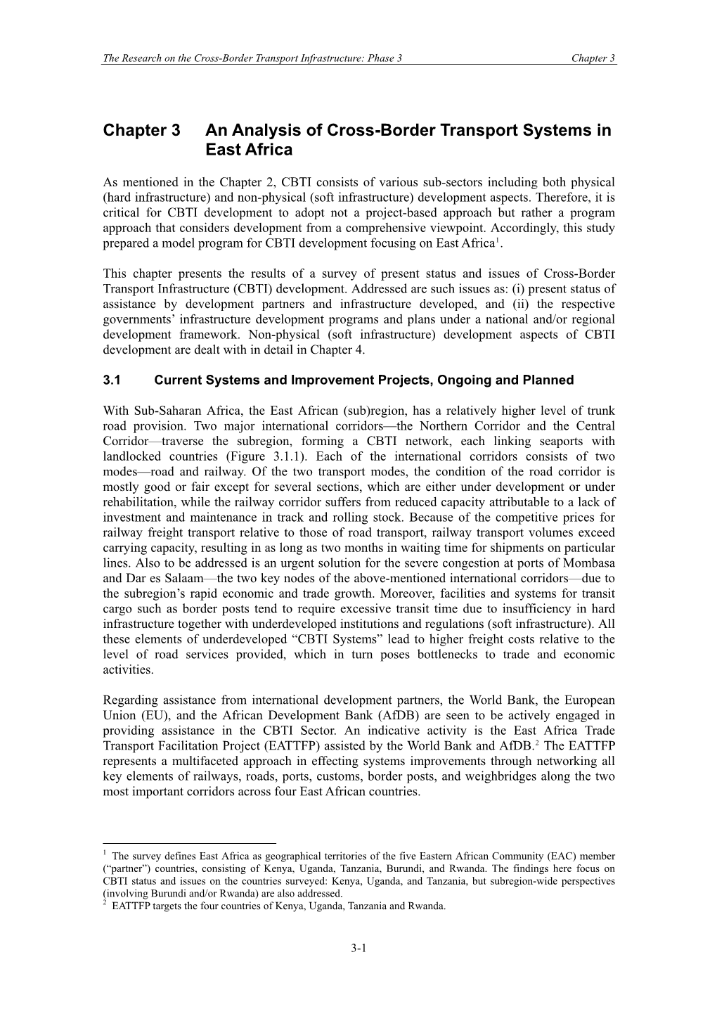 Chapter 3 an Analysis of Cross-Border Transport Systems in East Africa