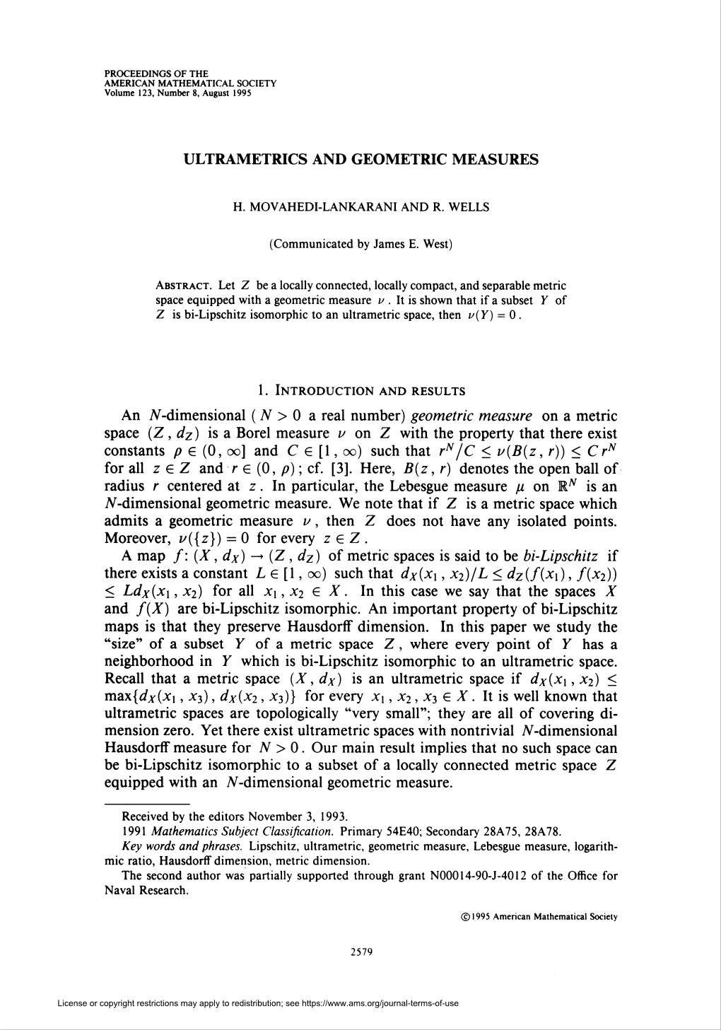 Ultrametrics and Geometric Measures