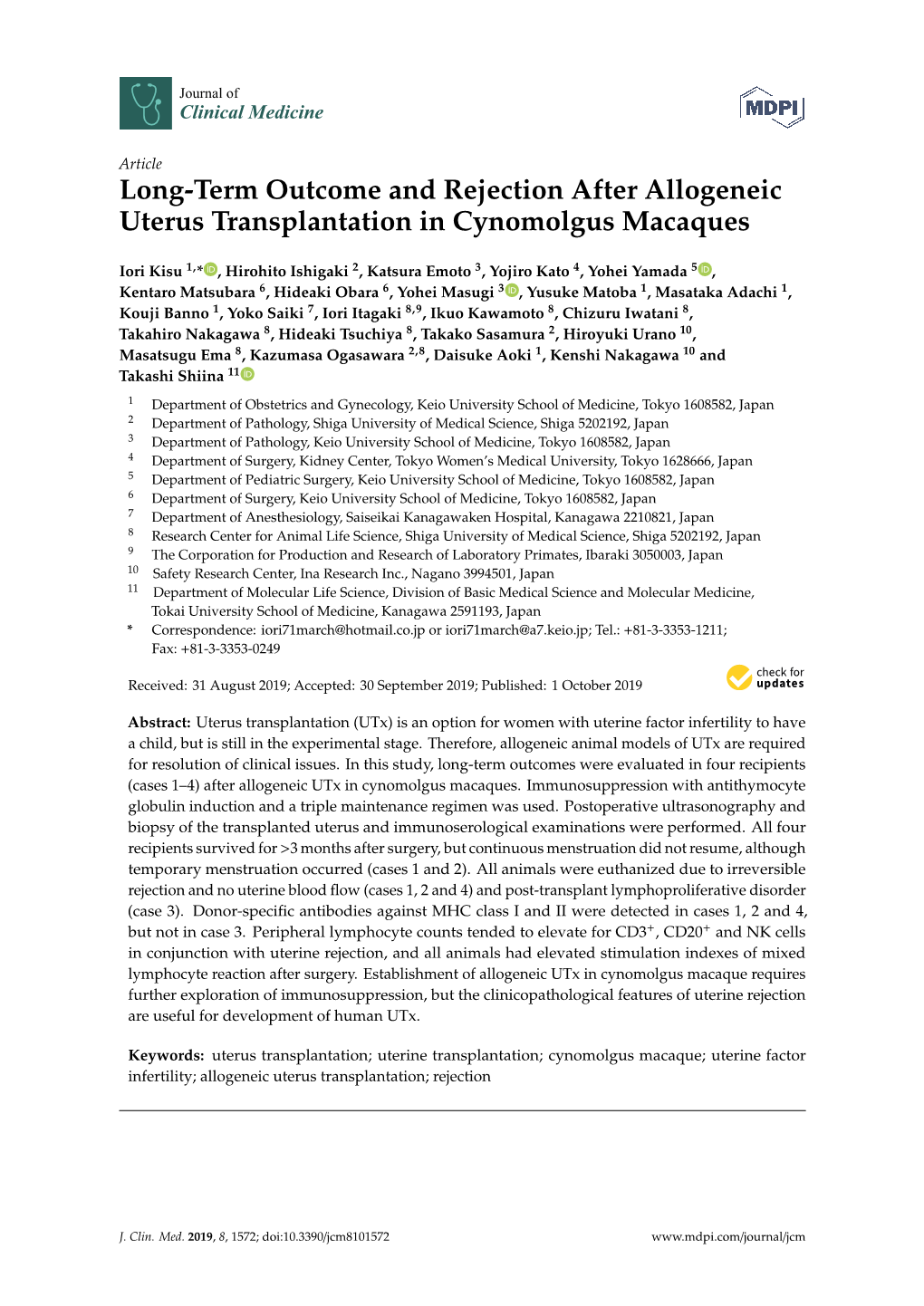 Long-Term Outcome and Rejection After Allogeneic Uterus Transplantation in Cynomolgus Macaques