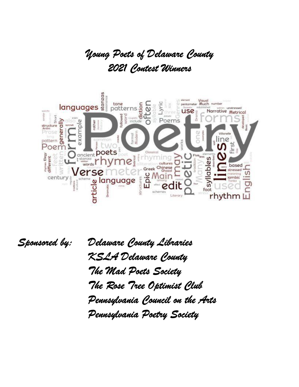 Young Poets of Delaware County 2021 Contest Winners Sponsored By