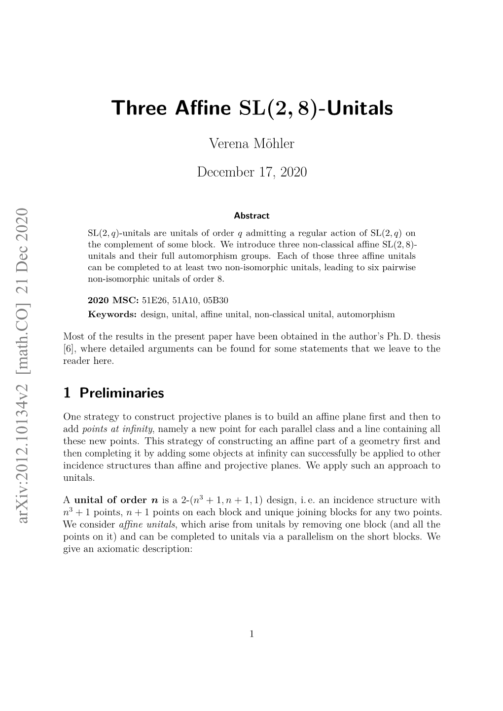 Three Affine SL(2,8)-Unitals