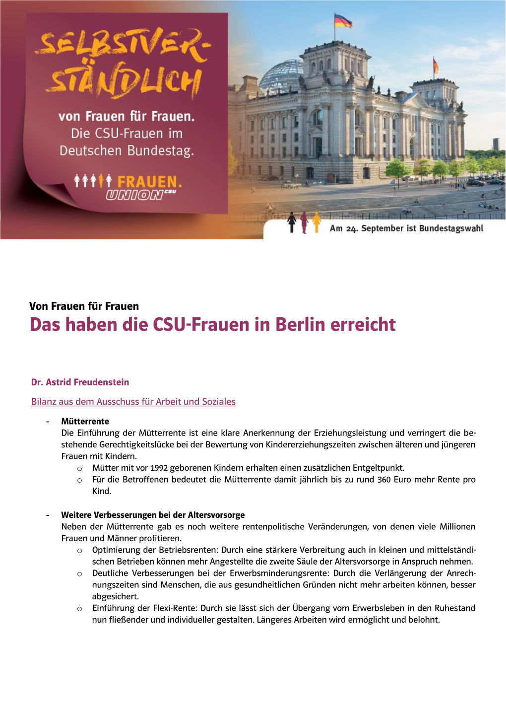 Das Haben Die CSU-Frauen in Berlin Erreicht
