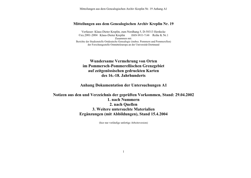 Wundersame Vermehrung Von Orten Im Pommersch-Pommerellischen Grenzgebiet Auf Zeitgenössischen Gedruckten Karten Des 16.-18