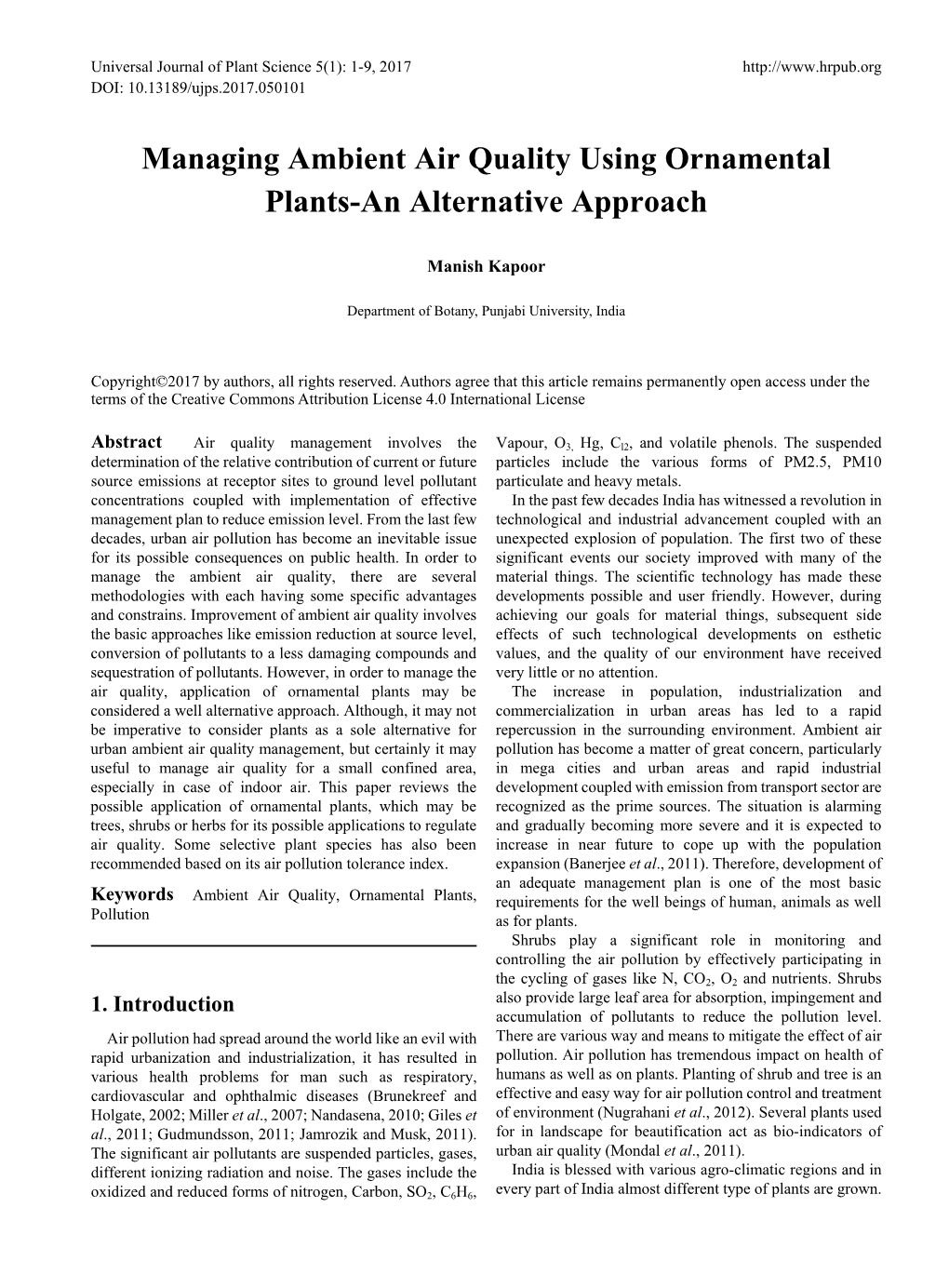 Managing Ambient Air Quality Using Ornamental Plants-An Alternative Approach