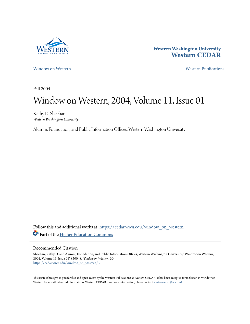 Window on Western, 2004, Volume 11, Issue 01 Kathy D