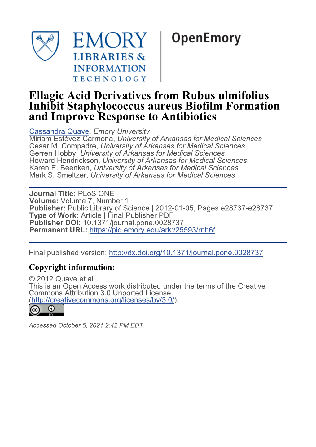 Ellagic Acid Derivatives from Rubus Ulmifolius Inhibit
