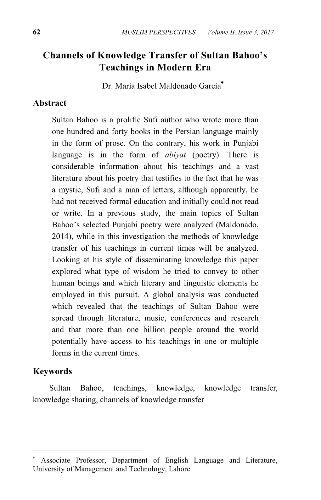 Channels of Knowledge Transfer of Sultan Bahoo's Teachings In