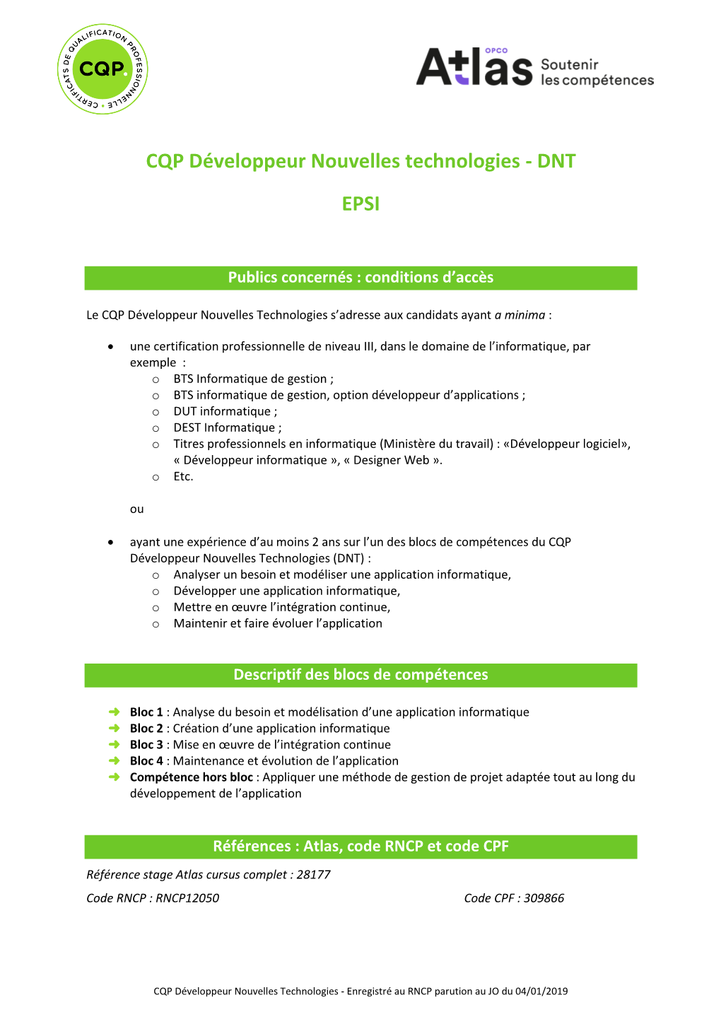 CQP Développeur Nouvelles Technologies - DNT EPSI