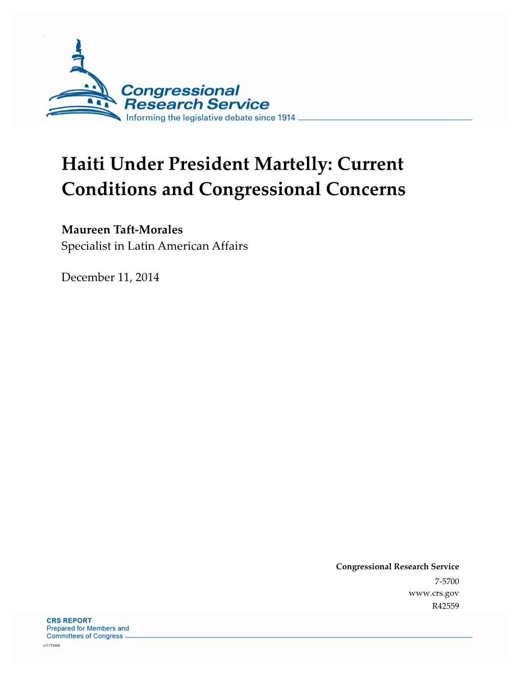 Haiti Under President Martelly: Current Conditions and Congressional Concerns