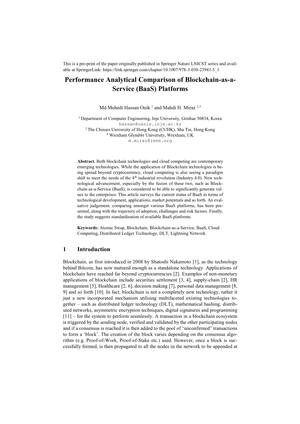 Performance Analytical Comparison of Blockchain-As-A- Service (Baas) Platforms