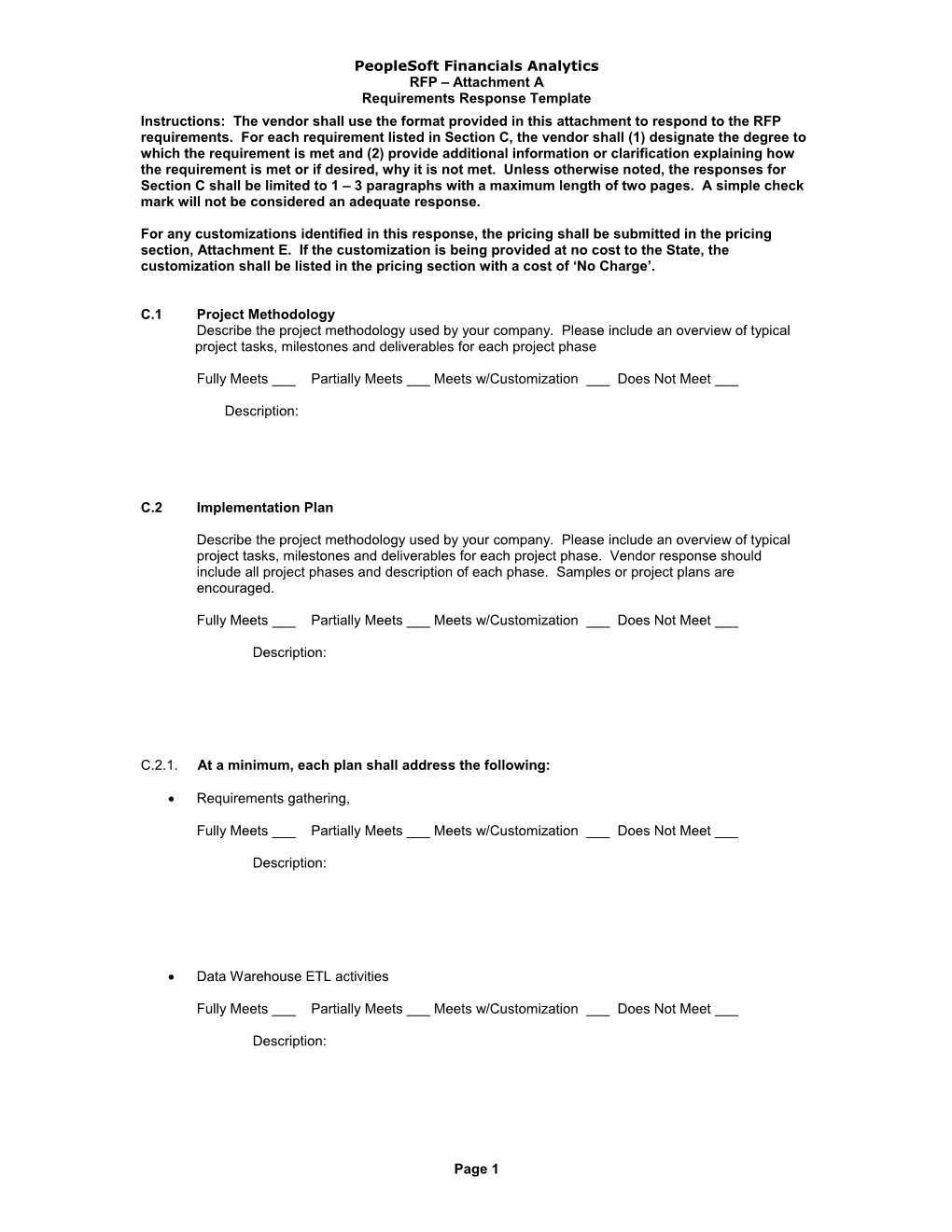 Attachment A: Requirements Response Template