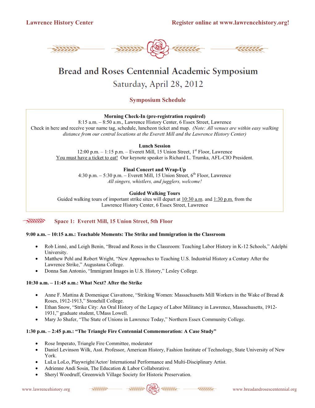 Symposium Schedule