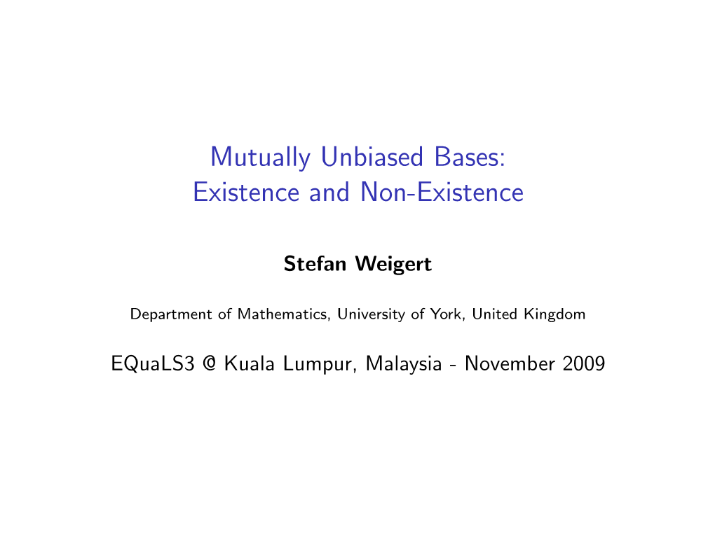 Mutually Unbiased Bases: Existence and Non-Existence