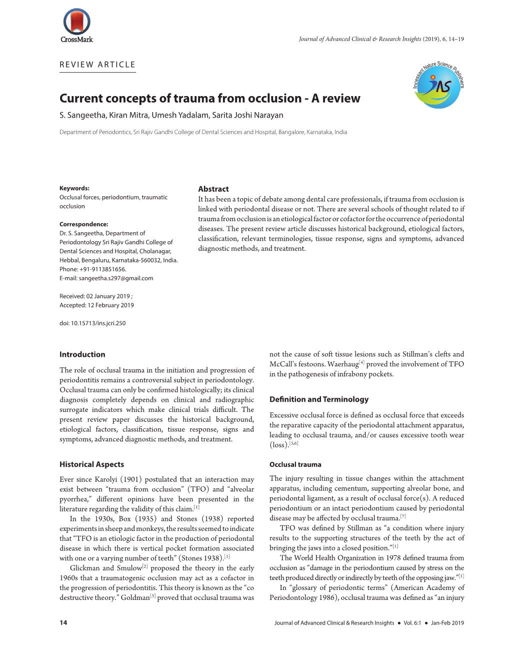 Current Concepts of Trauma from Occlusion - a Review S