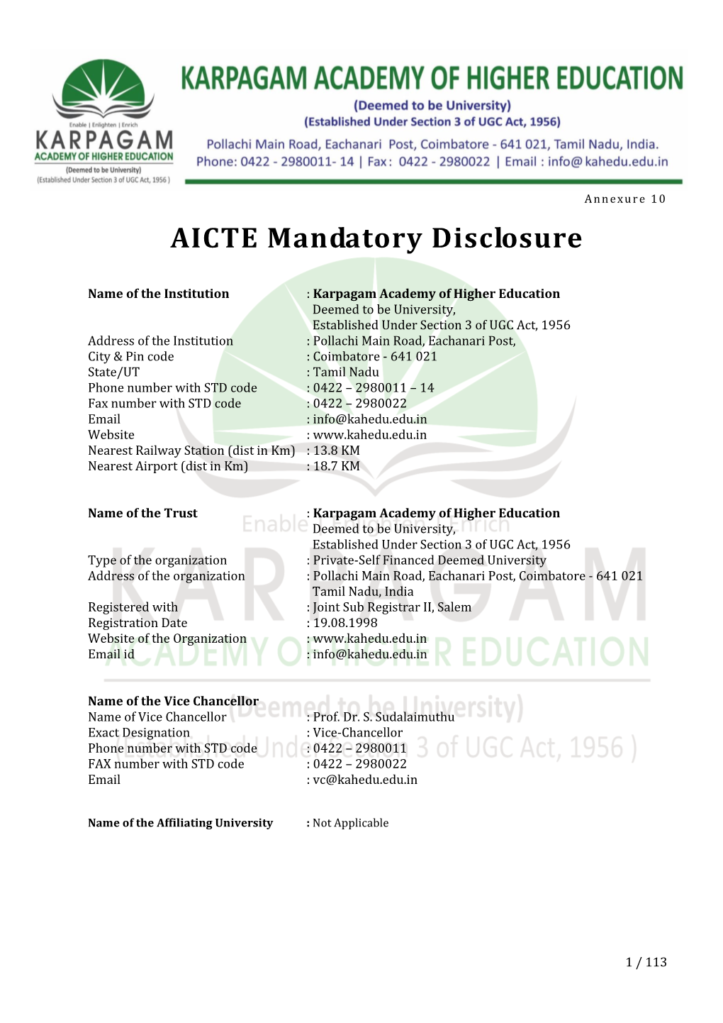 AICTE Mandatory Disclosure