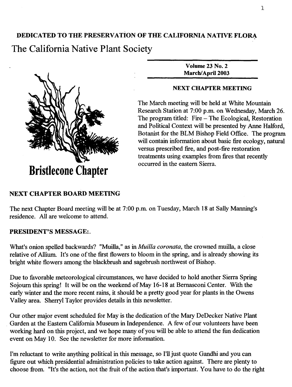 Bristlecone Chapter of the California Native Plant Society