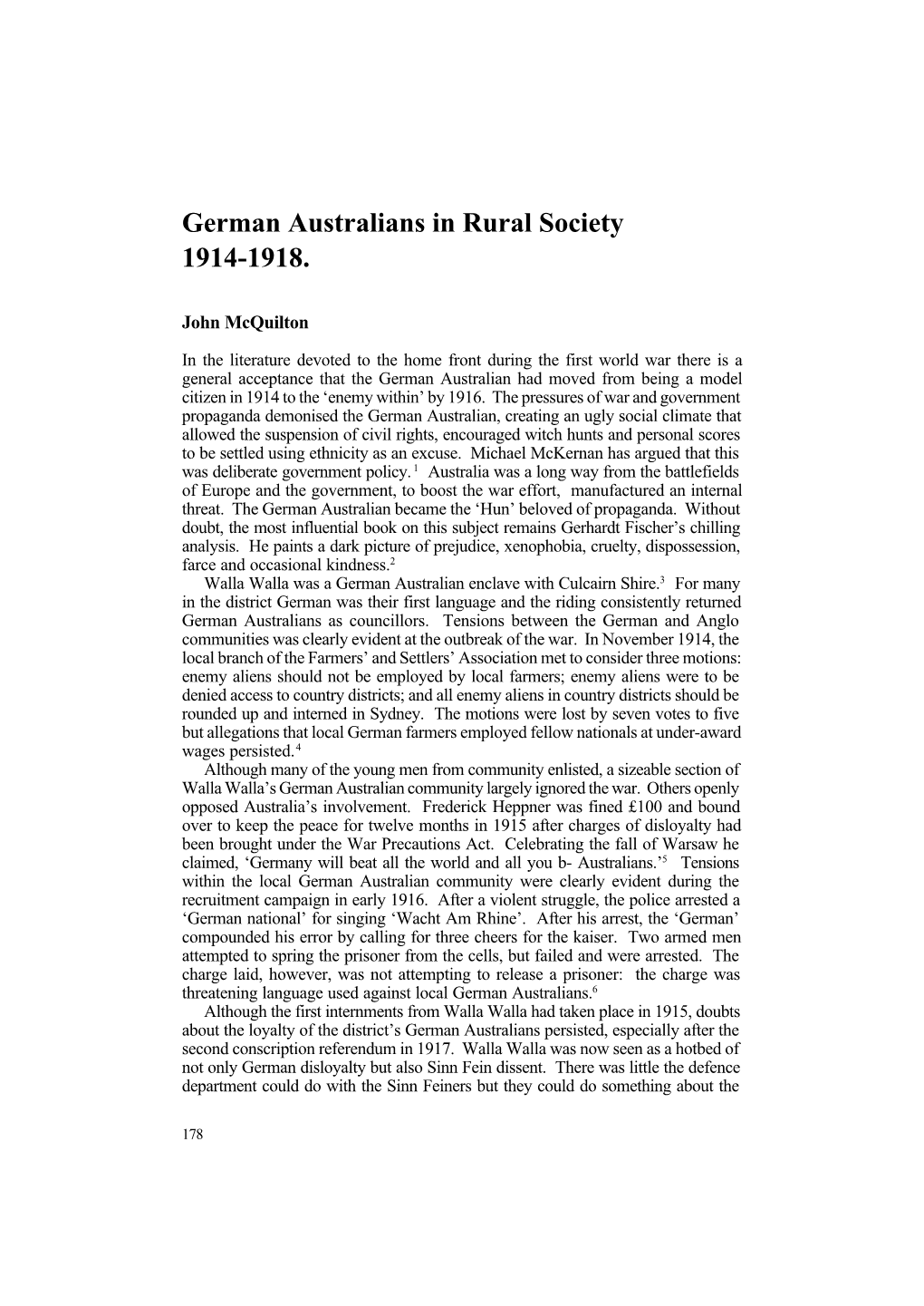 German Australians in Rural Society 1914-1918