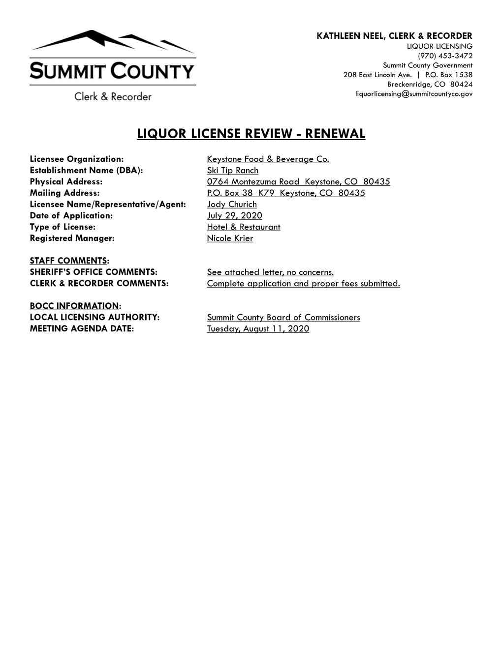 Liquor License Review - Renewal