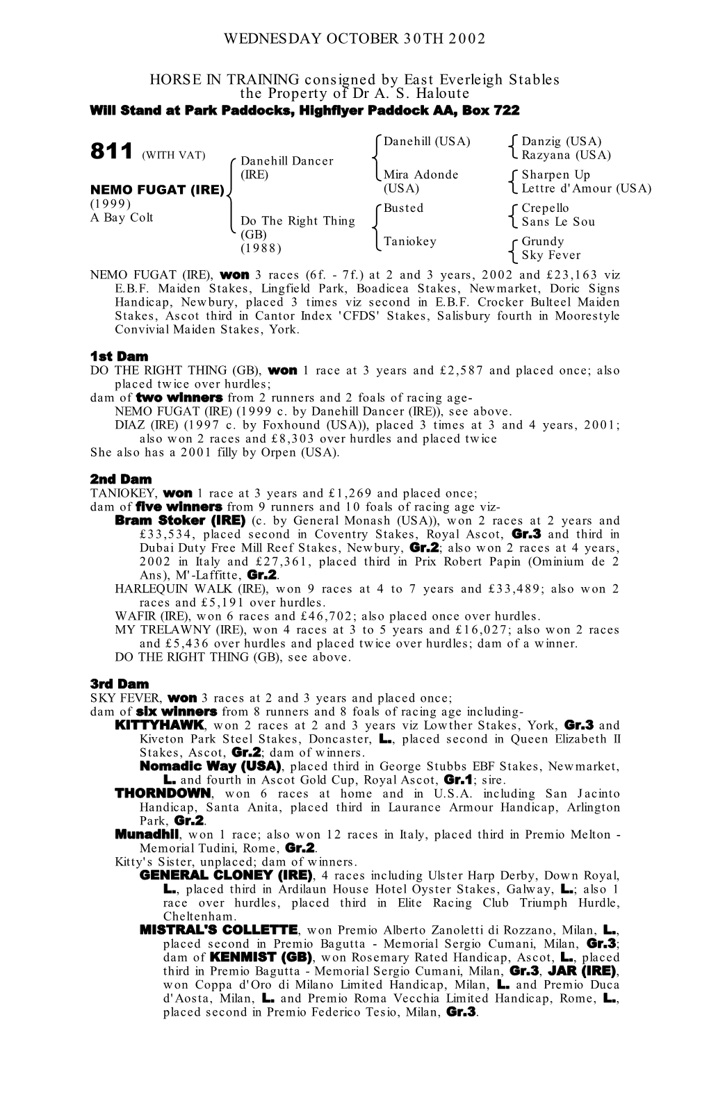 Tattersalls Autumn Horses-In-Training Sales 2002