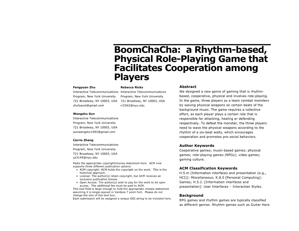 A Rhythm-Based, Physical Role-Playing Game That Facilitates Cooperation Among Players