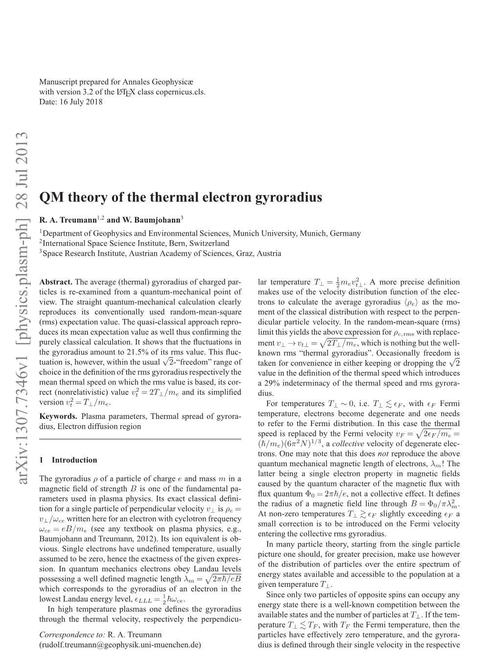 QM Theory of the Thermal Electron Gyroradius