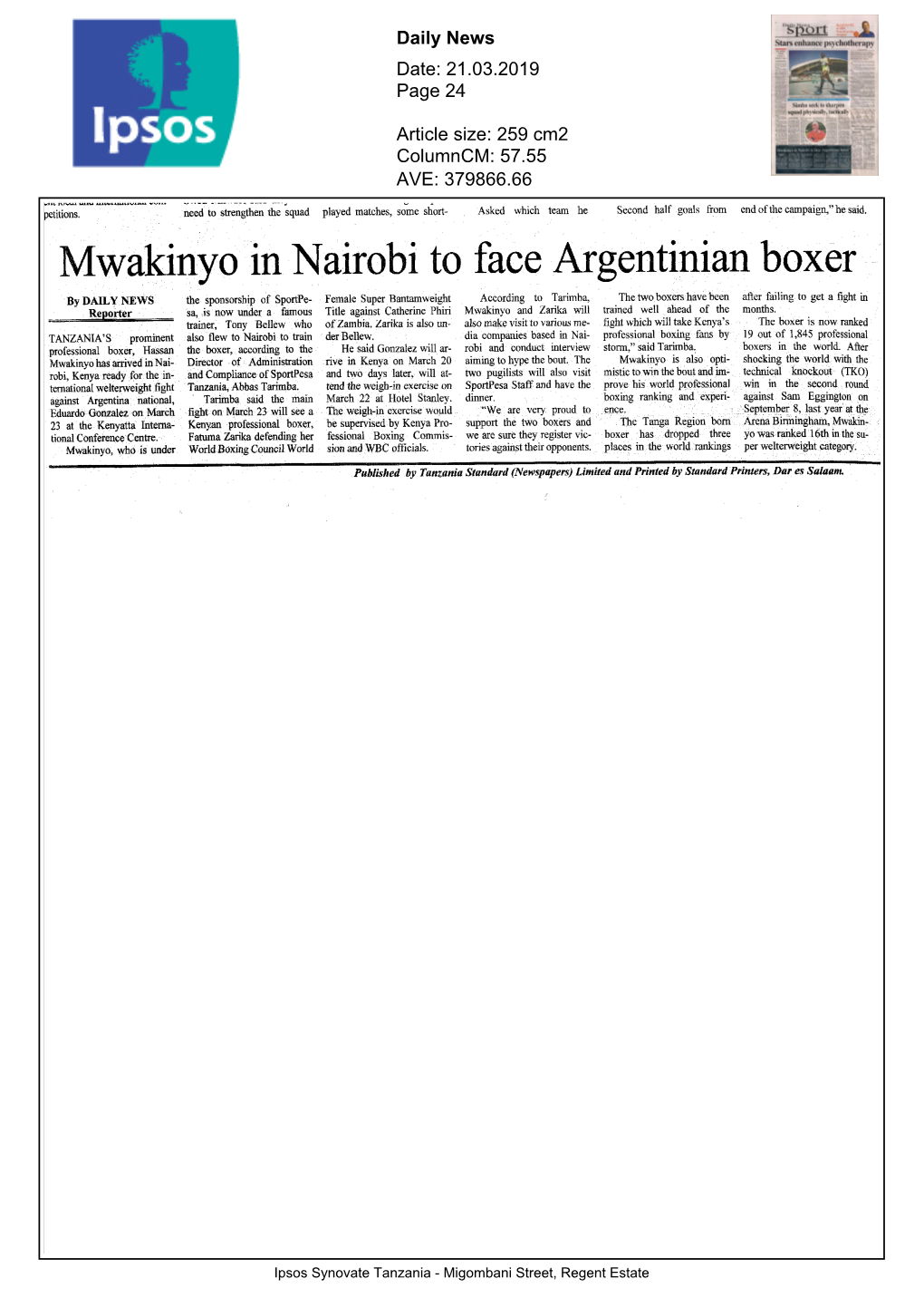 Mwakinyo in Nairobi to Face Argentinian Boxer