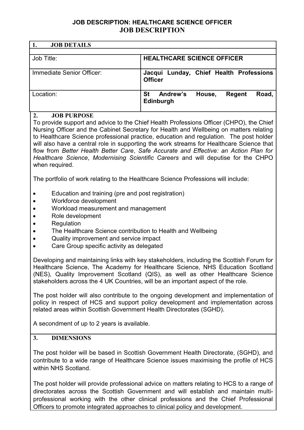 Job Description: Healthcare Science Officer