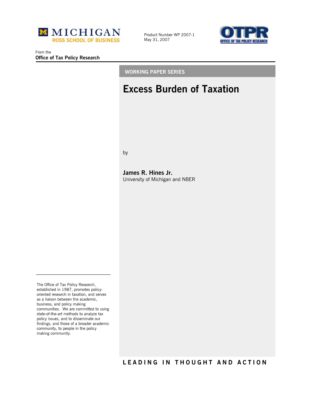 Excess Burden of Taxation