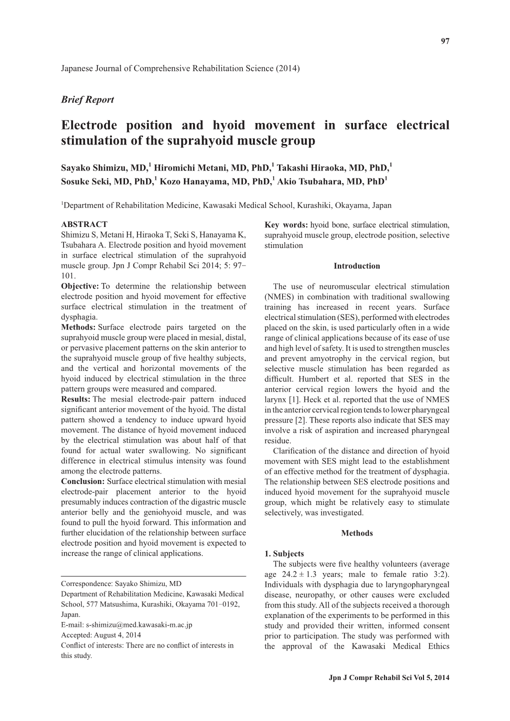 Electrode Position and Hyoid Movement in Surface Electrical Stimulation of the Suprahyoid Muscle Group