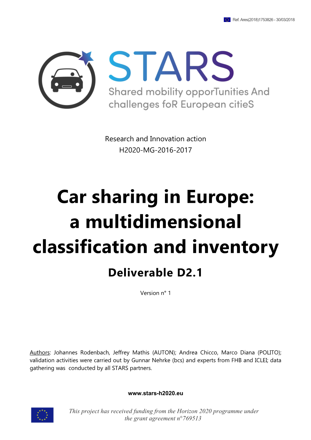 Car Sharing in Europe: a Multidimensional Classification and Inventory Deliverable D2.1