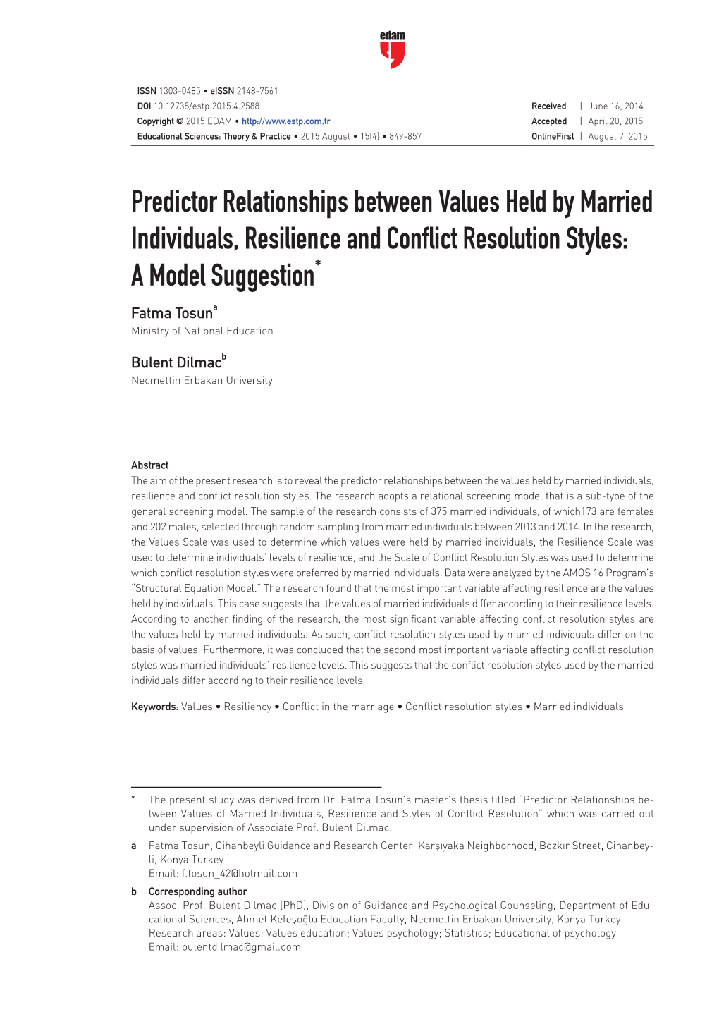 Predictor Relationships Between Values Held by Married