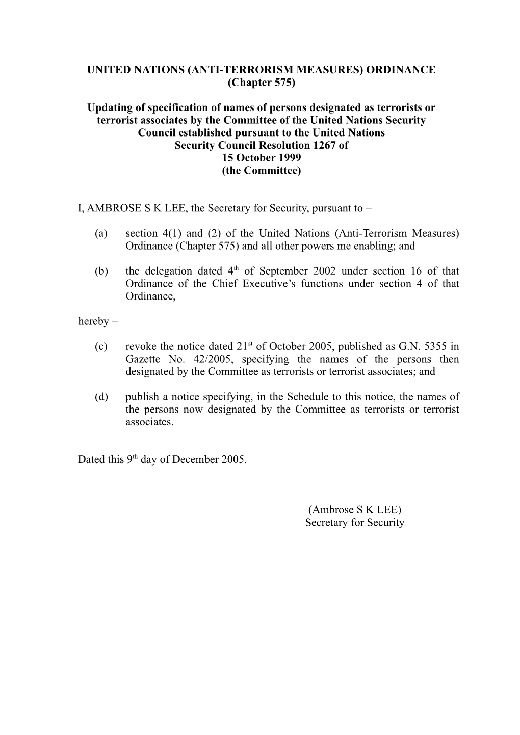 United Nations (Anti-Terrorism Measures) Ordinance s1