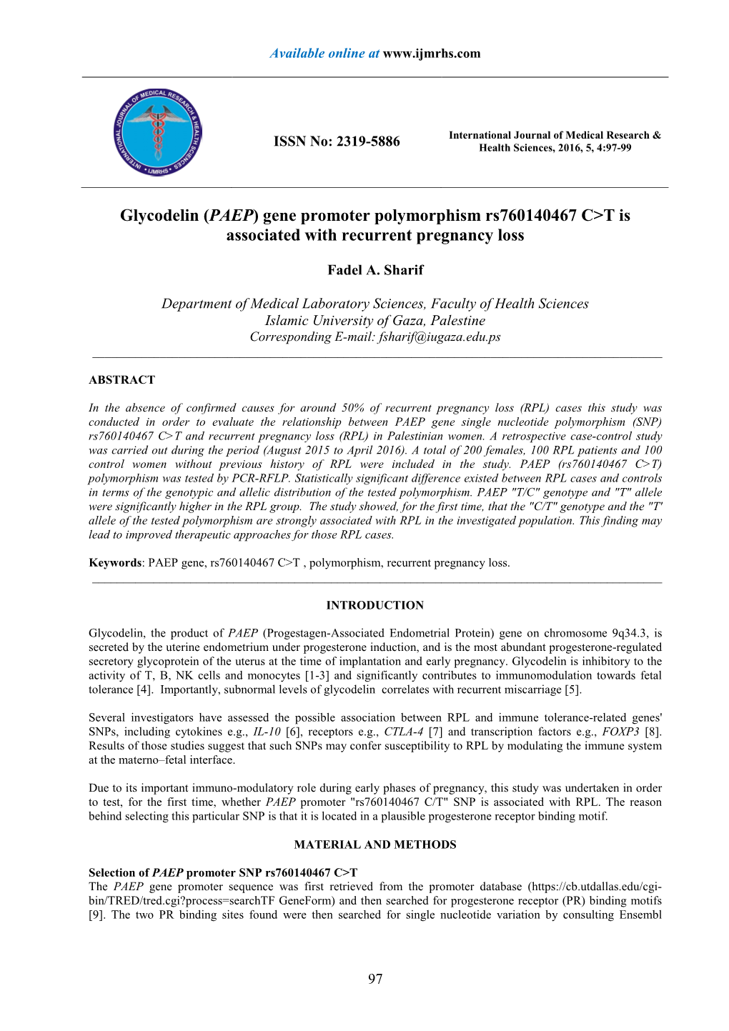 Glycodelin (PAEP) Gene Promoter Polymorphism Rs760140467 C&gt;T Is