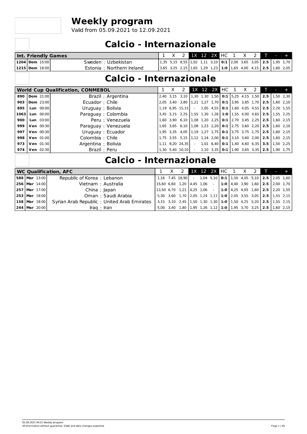 Weekly Program Calcio