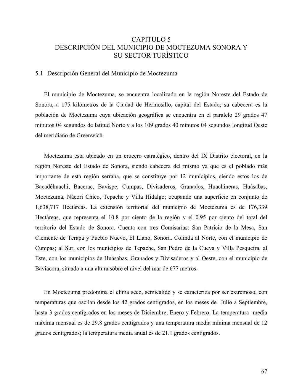 Capítulo 5 Descripción Del Municipio De Moctezuma Sonora Y Su Sector Turístico