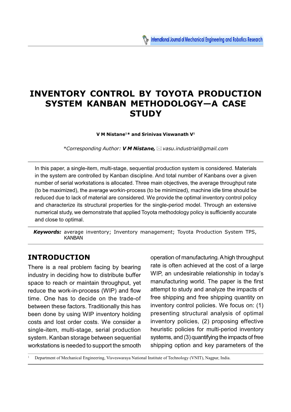 Inventory Control by Toyota Production System Kanban Methodology—A Case Study