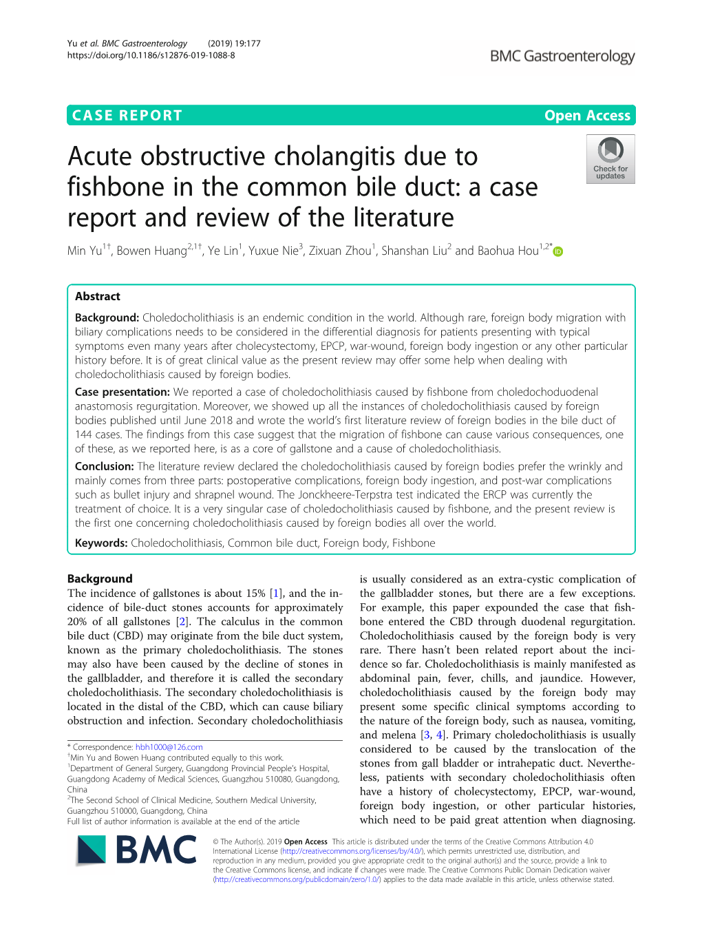 Acute Obstructive Cholangitis Due to Fishbone in the Common Bile Duct