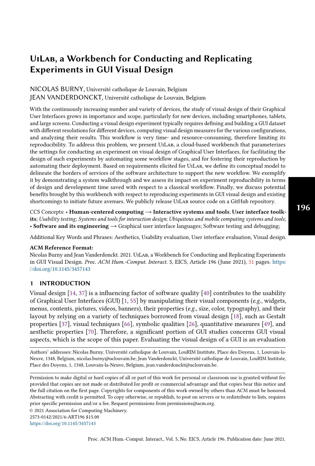 Uilab, a Workbench for Conducting and Replicating Experiments in GUI Visual Design